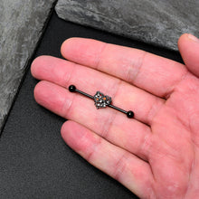 将图片加载到图库查看器,14G Clear Red CZ Gem Black Heart Floral Industrial Barbell 38mm