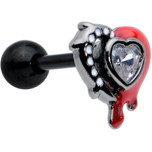 Load image into Gallery viewer, 16G 1/4 Clear Gem Black Bleeding Heart Cartilage Tragus Earring