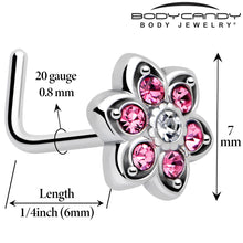 Load image into Gallery viewer, 20G 7mm Pink Radiant Blossom Flower L Shape Nose Ring