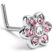 Load image into Gallery viewer, 20G 7mm Pink Radiant Blossom Flower L Shape Nose Ring