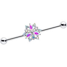 Load image into Gallery viewer, 14G Aurora CZ Gem Snowflake Style Industrial Barbell 38mm
