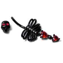 将图片加载到图库查看器,Red CZ Gem Black Skeleton Hearts Gothic Dangle Belly Ring