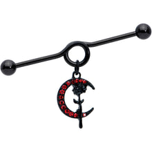 将图片加载到图库查看器,14G Red CZ Gem Black Moon Rose Flower Dangle Project Bar 38mm