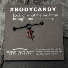 将图片加载到图库查看器,14G Red CZ Gem Black Moon Rose Flower Dangle Project Bar 38mm