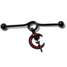 将图片加载到图库查看器,14G Red CZ Gem Black Moon Rose Flower Dangle Project Bar 38mm
