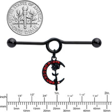 将图片加载到图库查看器,14G Red CZ Gem Black Moon Rose Flower Dangle Project Bar 38mm