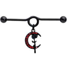将图片加载到图库查看器,14G Red CZ Gem Black Moon Rose Flower Dangle Project Bar 38mm