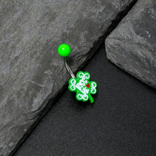 Load image into Gallery viewer, UV Glow Kiss Me Shamrock St Patricks Day Belly Ring