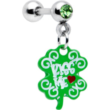 Load image into Gallery viewer, 16G 1/4 Green Gem Kiss Me Shamrock St Patricks Cartilage Earring