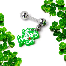 Load image into Gallery viewer, 16G 1/4 Green Gem Kiss Me Shamrock St Patricks Cartilage Earring