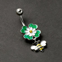 Load image into Gallery viewer, Yellow Gem Daisy Bee Glittery Dangle Belly Ring