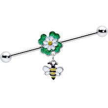 Load image into Gallery viewer, 14G Yellow Gem Daisy Bee Glittery Dangle Industrial Barbell 38mm