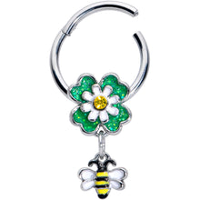 将图片加载到图库查看器,16G 3/8 Yellow Gem Daisy Bee Glitter Dangle Hinged Segment Ring