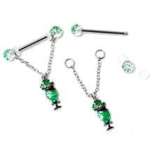 Load image into Gallery viewer, 14G 9/16 Fancy Leprechaun St Patricks Chain Dangle Nipple Ring Set