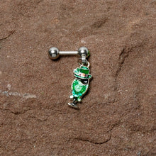 Load image into Gallery viewer, 16G 1/4 Green Gem Fancy Leprechaun Dangle Cartilage Tragus Earring