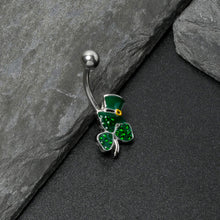 Load image into Gallery viewer, Green Gem Top Hat Shamrock St Patricks Belly Ring
