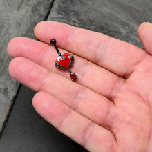 将图片加载到图库查看器,Red CZ Gem Black Double Skull Heart Dangle Belly Ring