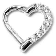 Load image into Gallery viewer, 16G 5/16 14k White Gold CZ Paved Ultra Luxe Left Hinged Heart Segment Ring