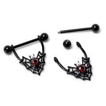 将图片加载到图库查看器,14G 11/16 Red Gem Black Gothic Bat Heart Nipple Shield Set