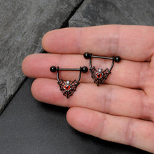 将图片加载到图库查看器,14G 11/16 Red Gem Black Gothic Bat Heart Nipple Shield Set