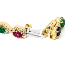 Load image into Gallery viewer, 14K Yellow Gold Multi-Gemstone and Diamond Halo Rainbow Tennis Bracelet