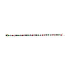 Load image into Gallery viewer, 14K Yellow Gold Multi-Gemstone and Diamond Halo Rainbow Tennis Bracelet