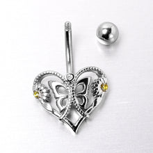 Load image into Gallery viewer, Clear Yellow CZ Gem Heart Flower Butterfly Belly Ring
