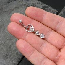 Load image into Gallery viewer, Clear CZ Gem Opulent Heart Quartet Dangle Belly Ring
