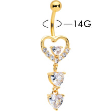 Load image into Gallery viewer, Clear CZ Gem Gold Tone Opulent Heart Quartet Dangle Belly Ring