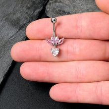 将图片加载到图库查看器,Clear Pink CZ Gem Crown And Heart Dangle Belly Ring
