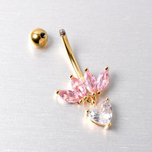 Load image into Gallery viewer, Clear Pink CZ Gem Gold Tone Crown And Heart Dangle Belly Ring