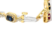 Load image into Gallery viewer, 14K Yellow Gold Multi-Gemstone and Diamond Halo Rainbow Link Bracelet