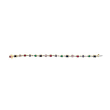 Load image into Gallery viewer, 14K Yellow Gold Multi-Gemstone and Diamond Halo Rainbow Link Bracelet