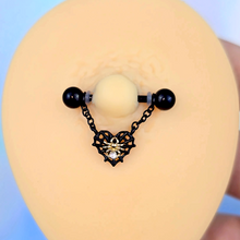 Load image into Gallery viewer, 14G 9/16 Clear Gem Black Golden Spider Web Dangle Nipple Ring Set