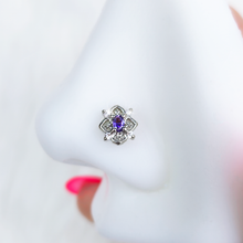 Load image into Gallery viewer, 20G 7mm Purple Gem Lace Look Hearts L Shape Nose Ring