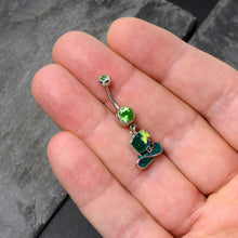 Load image into Gallery viewer, Green Gem Glitter Top Hat Shamrock St Patricks Day Dangle Belly Ring