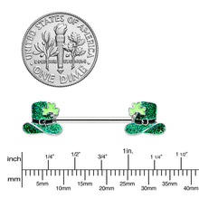 Load image into Gallery viewer, 14G 9/16 Glitter Top Hat Shamrock Barbell Nipple Ring Set