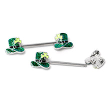 Load image into Gallery viewer, 14G 9/16 Glitter Top Hat Shamrock Barbell Nipple Ring Set