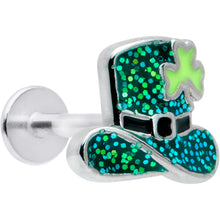 Load image into Gallery viewer, 16G 5/16 Glitter Top Hat Shamrock St Patricks Labret Monroe Tragus