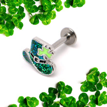 Load image into Gallery viewer, 16G 5/16 Glitter Top Hat Shamrock St Patricks Labret Monroe Tragus