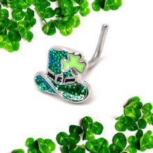 Load image into Gallery viewer, 20G 7mm Glitter Top Hat Shamrock St Patricks L Shape Nose Ring