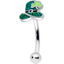将图片加载到图库查看器,16G 5/16 Glitter Top Hat Shamrock St Patricks Curved Eyebrow Ring