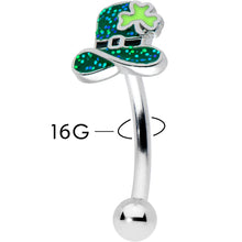 将图片加载到图库查看器,16G 5/16 Glitter Top Hat Shamrock St Patricks Curved Eyebrow Ring