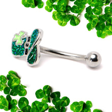 将图片加载到图库查看器,16G 5/16 Glitter Top Hat Shamrock St Patricks Curved Eyebrow Ring