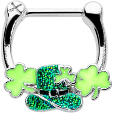 Load image into Gallery viewer, 16G 5/16 Glitter Top Hat Shamrock St Patricks Cartilage Clicker