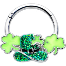 将图片加载到图库查看器,16G 3/8 Glitter Top Hat Shamrocks St Patricks Hinged Segment Ring