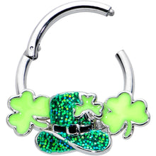 将图片加载到图库查看器,16G 3/8 Glitter Top Hat Shamrocks St Patricks Hinged Segment Ring