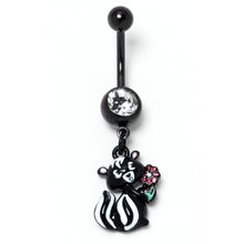 Load image into Gallery viewer, Clear Gem Black Funky Skunk Dangle Belly Ring