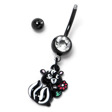 Load image into Gallery viewer, Clear Gem Black Funky Skunk Dangle Belly Ring