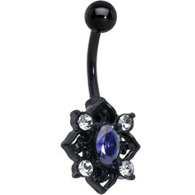 将图片加载到图库查看器,Purple Clear Gem Black Scrolling Hearts Belly Ring